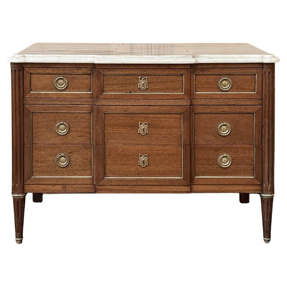 Antique French Louis XVI Mahogany Commode with Carrara Marble
