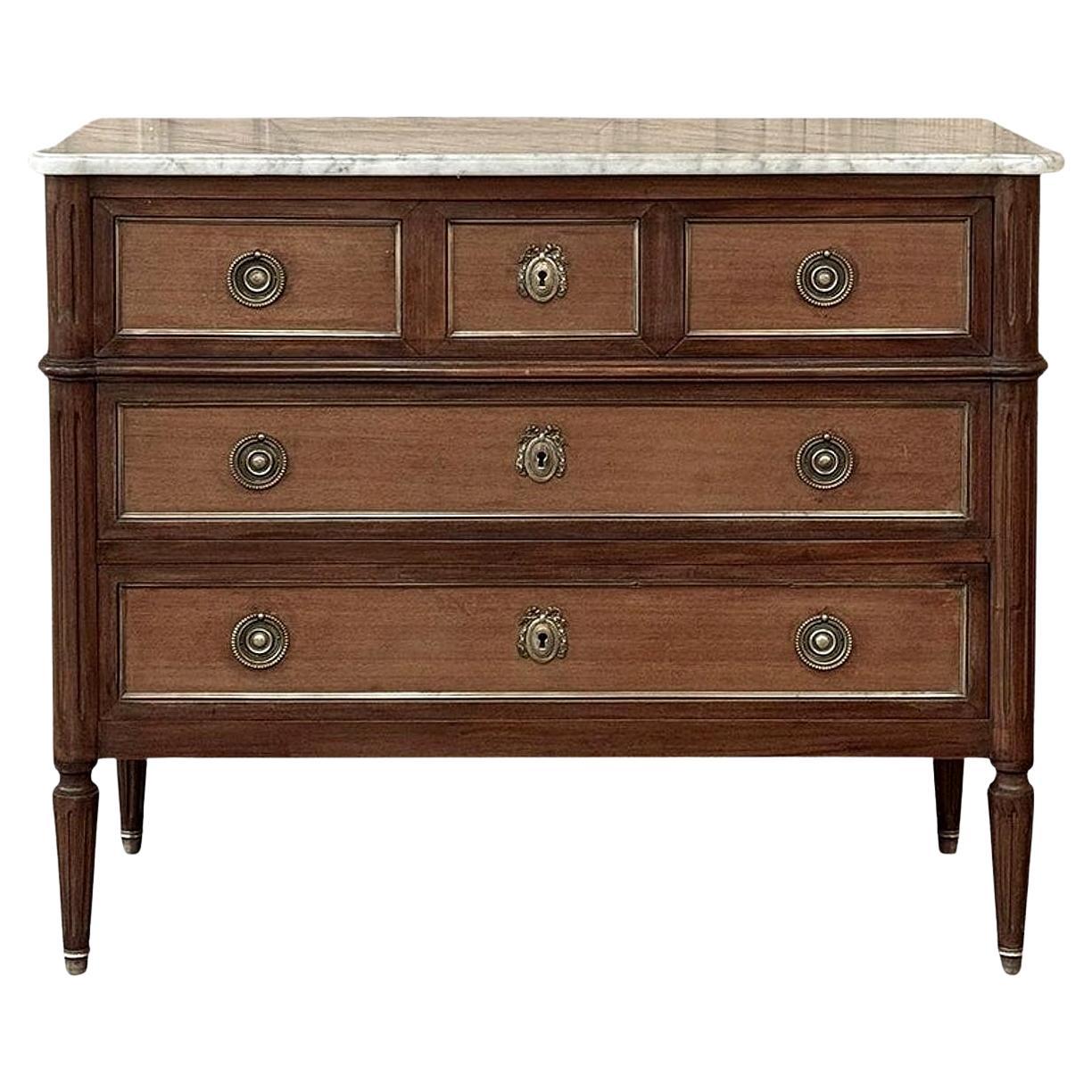 Antique French Louis XVI Mahogany Commode with Carrara Marble