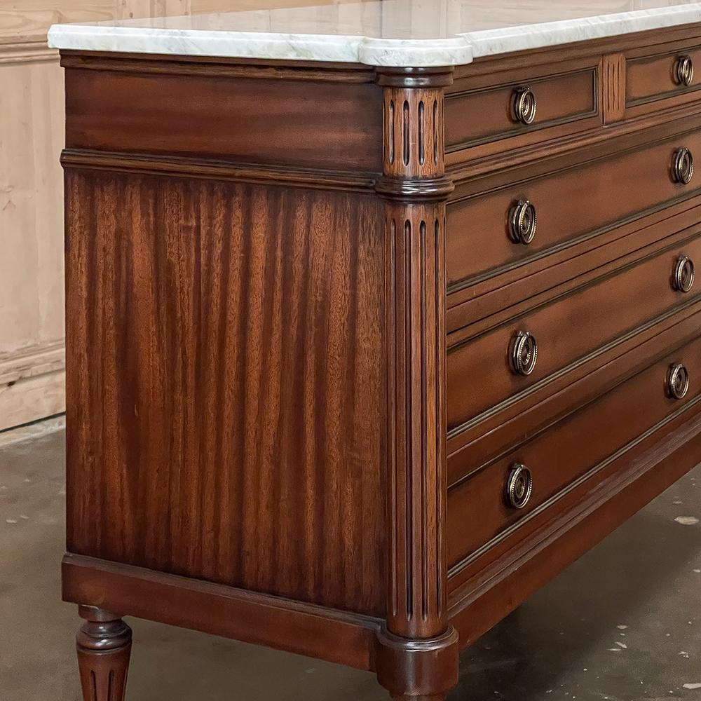Antique French Louis XVI Mahogany Commode with Carrara Marble Top 4