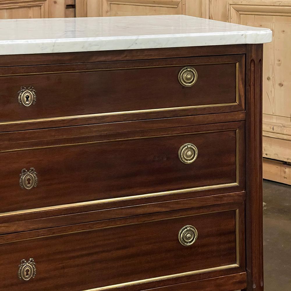 Antique French Louis XVI Mahogany Commode with Carrara Marble Top 4