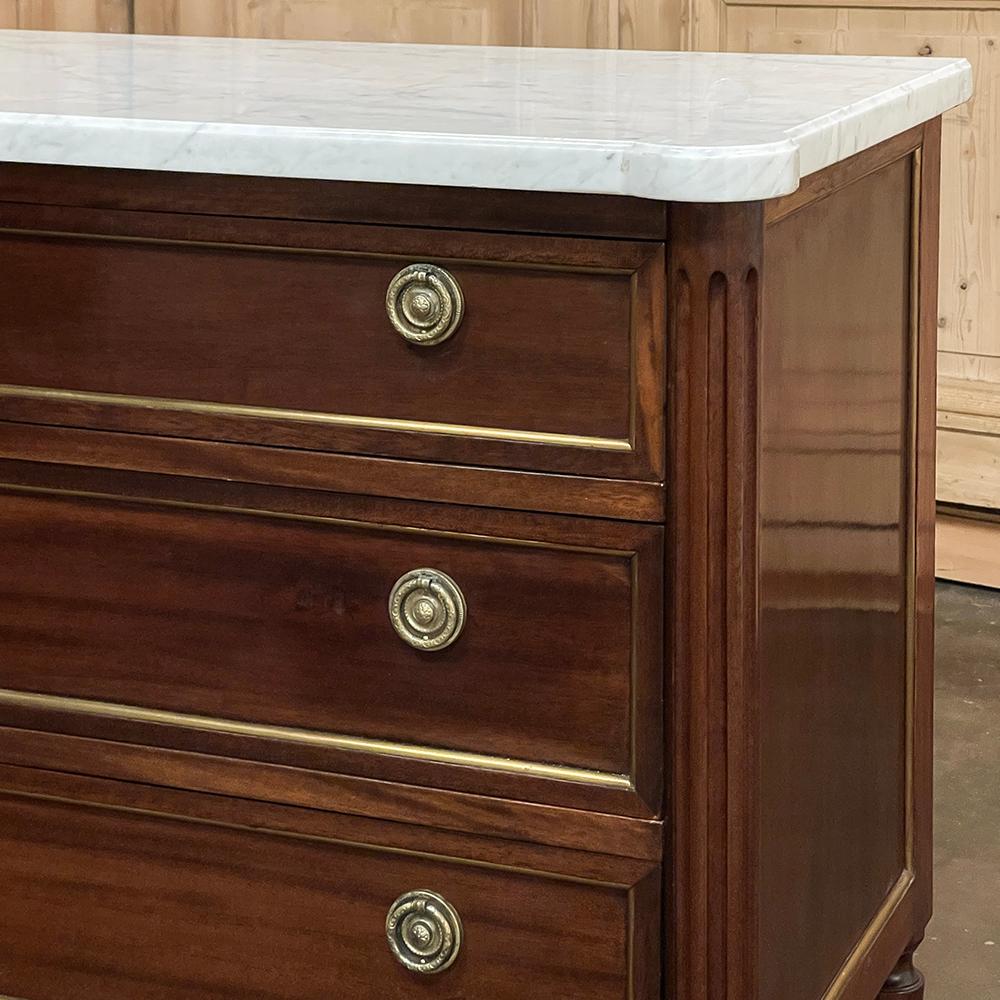 Antique French Louis XVI Mahogany Commode with Carrara Marble Top 6