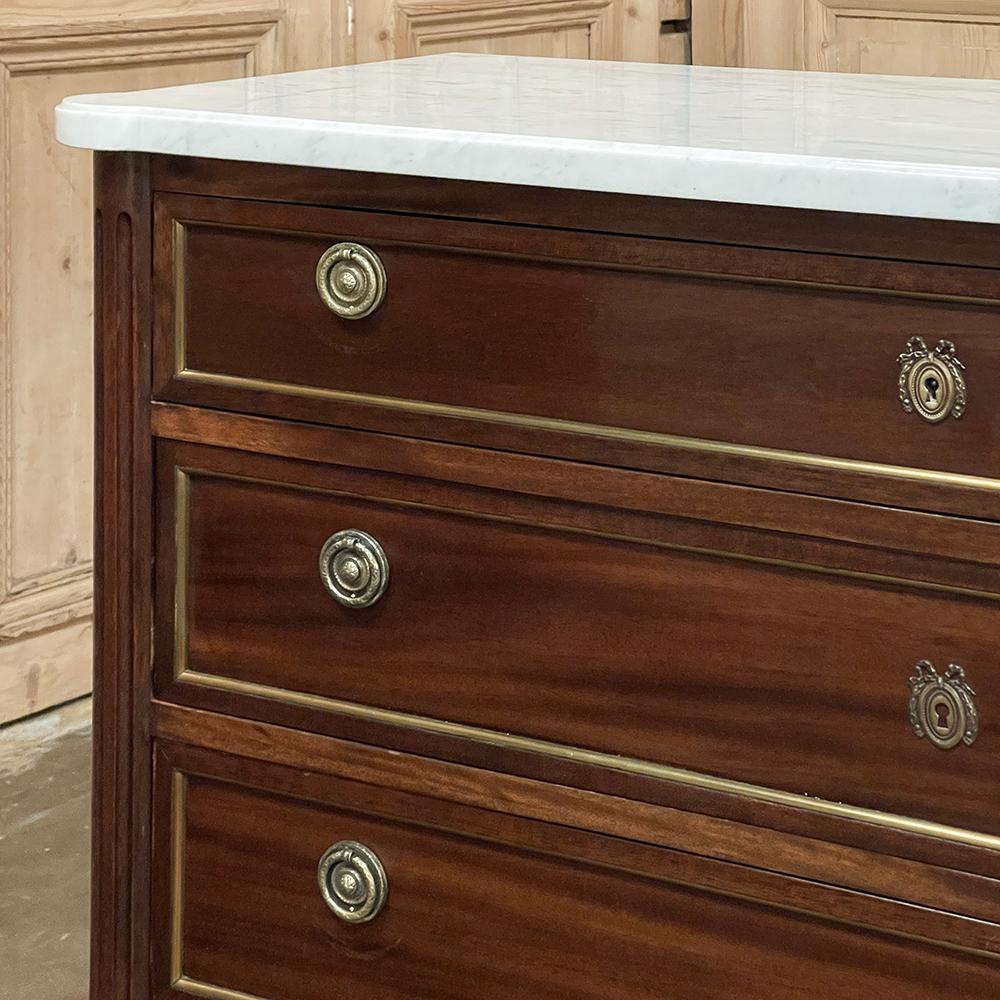 Antique French Louis XVI Mahogany Commode with Carrara Marble Top 8