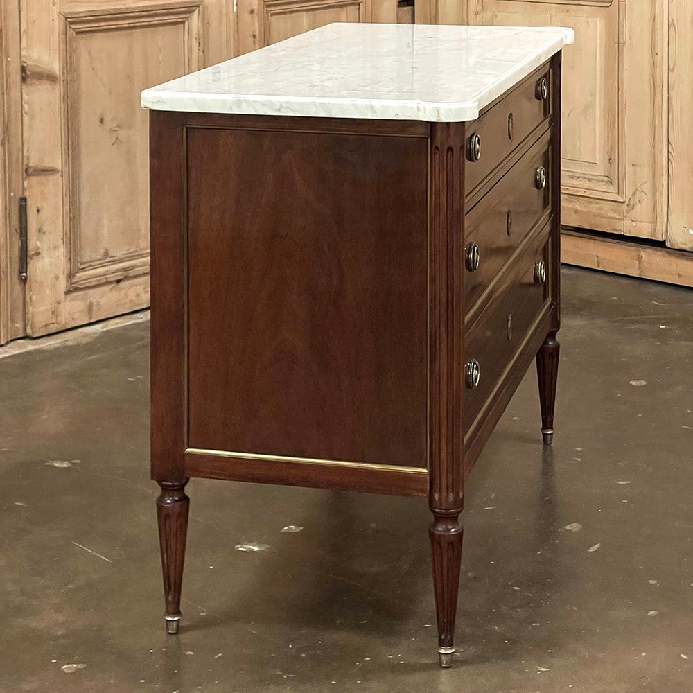 Antique French Louis XVI Mahogany Commode with Carrara Marble Top 10