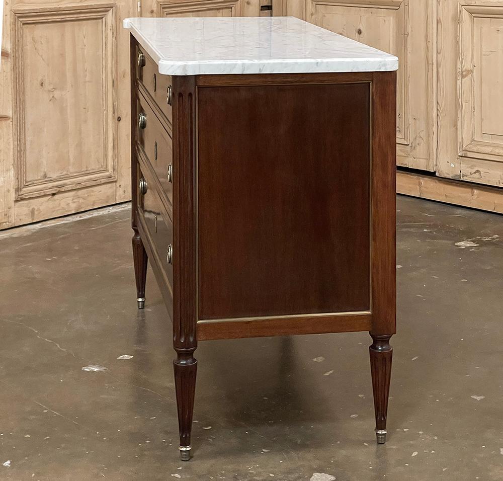 Antique French Louis XVI Mahogany Commode with Carrara Marble Top 11