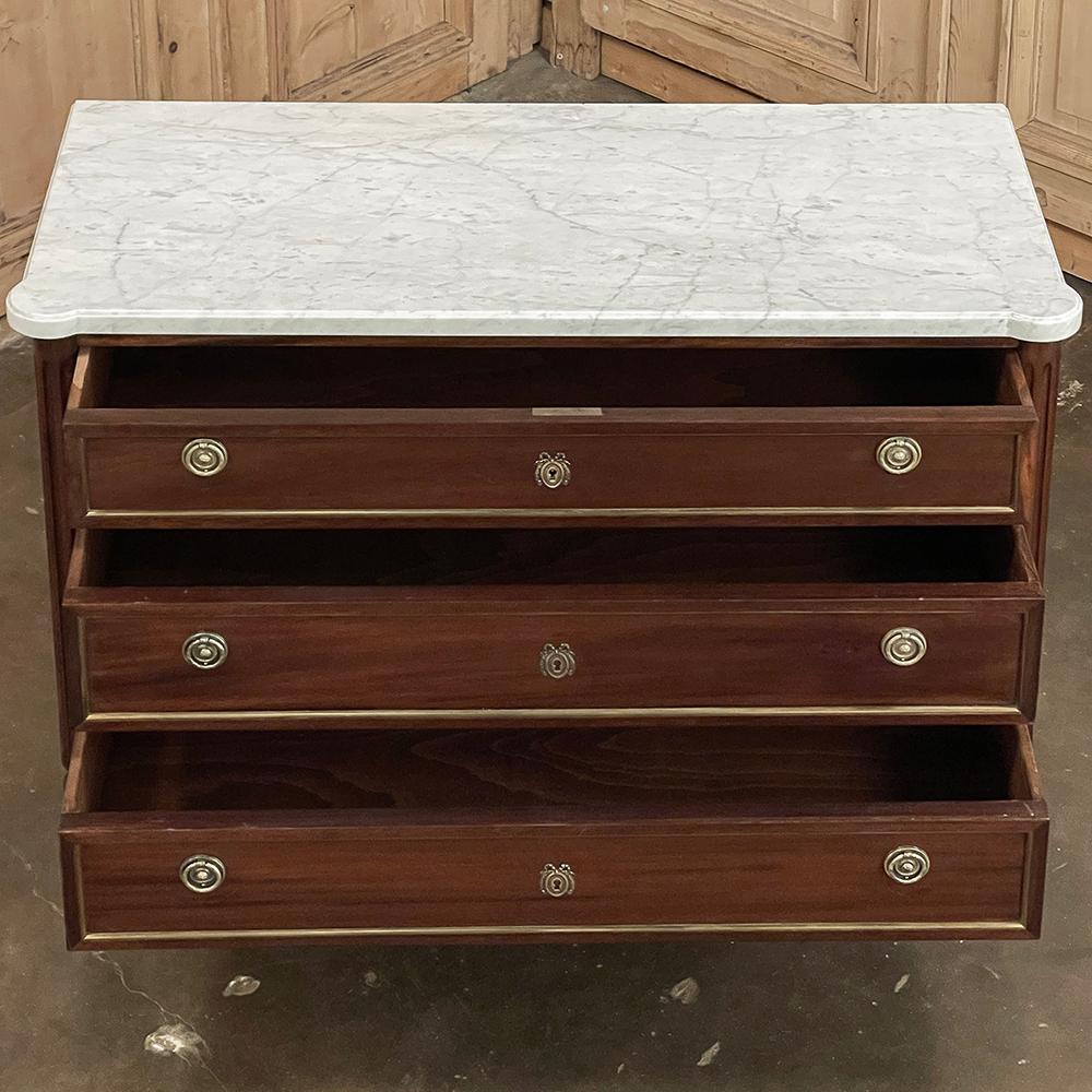 20th Century Antique French Louis XVI Mahogany Commode with Carrara Marble Top