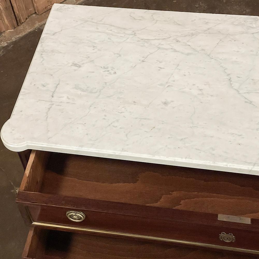 Brass Antique French Louis XVI Mahogany Commode with Carrara Marble Top