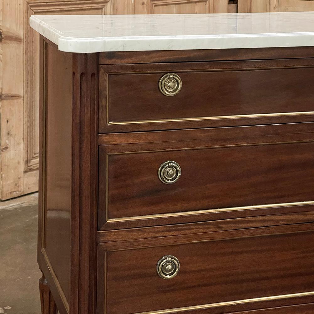 Antique French Louis XVI Mahogany Commode with Carrara Marble Top 2