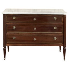 Antique French Louis XVI Mahogany Commode with Carrara Marble Top