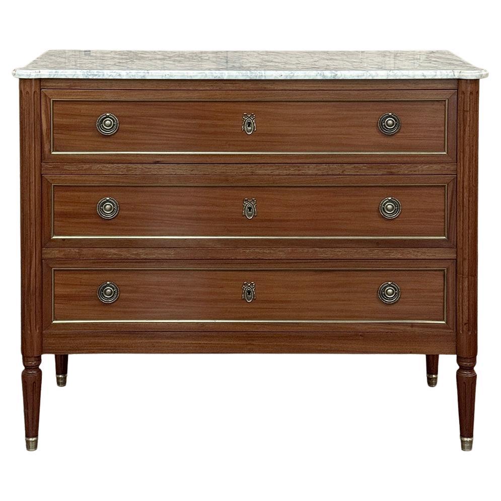 Antique French Louis XVI Mahogany Commode with Carrara Marble Top