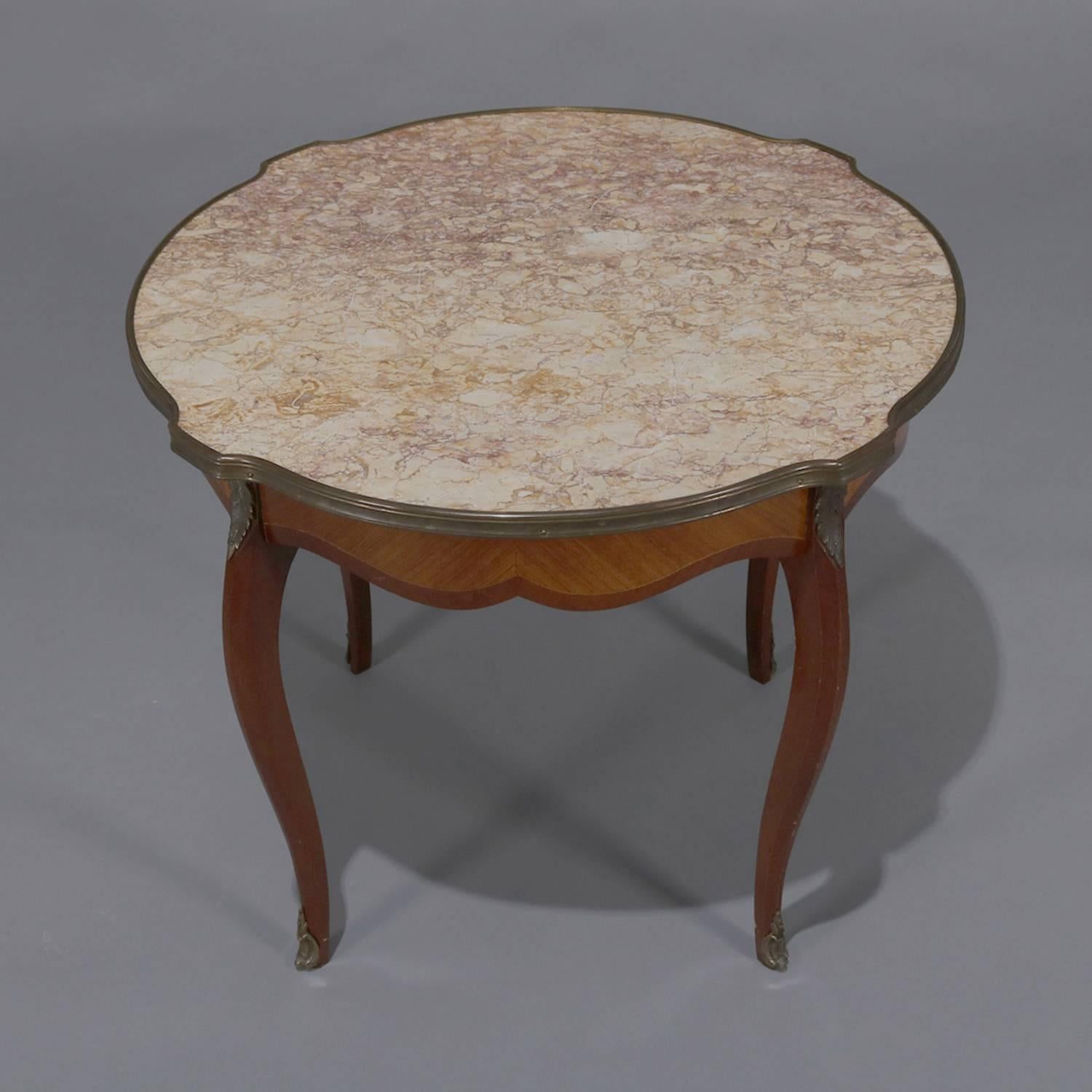 Cast Antique French Louis XVI Mahogany, Kingwood, Marble and Bronze Low Table For Sale