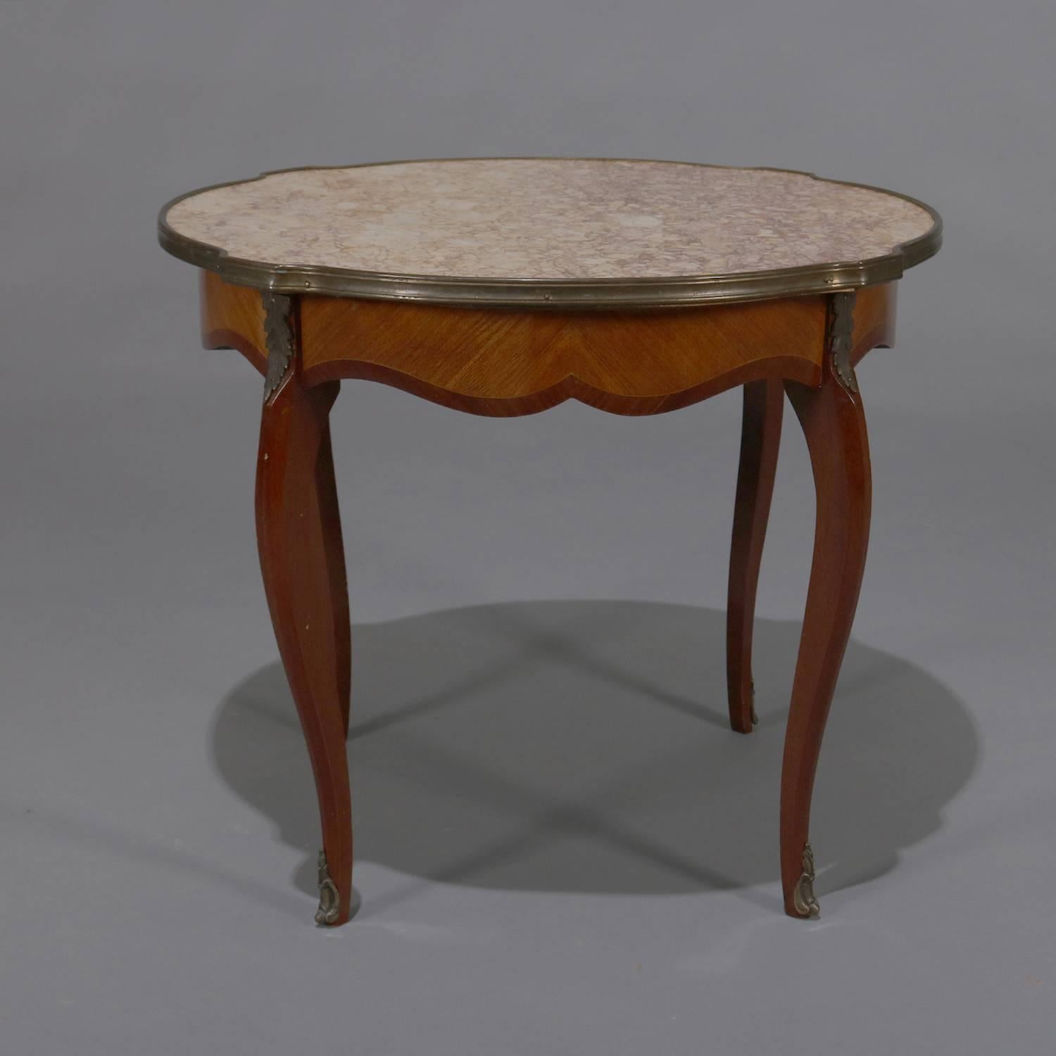 20th Century Antique French Louis XVI Mahogany, Kingwood, Marble and Bronze Low Table For Sale