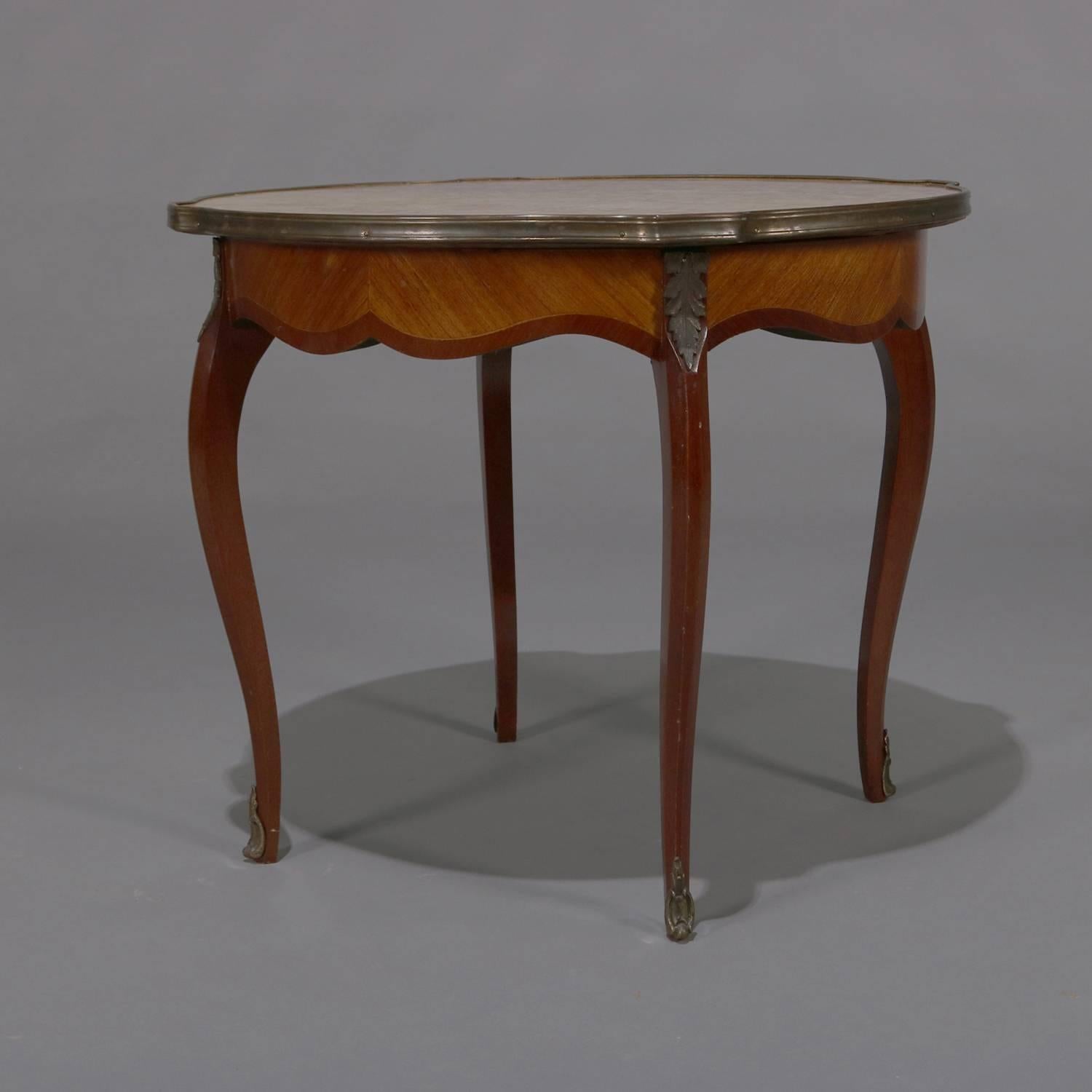 Antique French Louis XVI Mahogany, Kingwood, Marble and Bronze Low Table For Sale 1