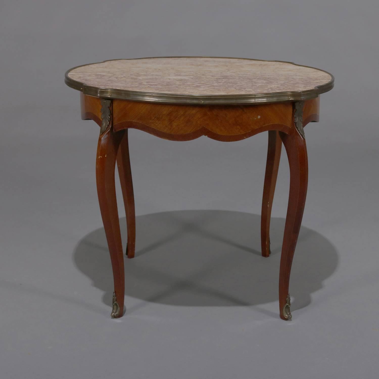 Antique French Louis XVI Mahogany, Kingwood, Marble and Bronze Low Table For Sale 2