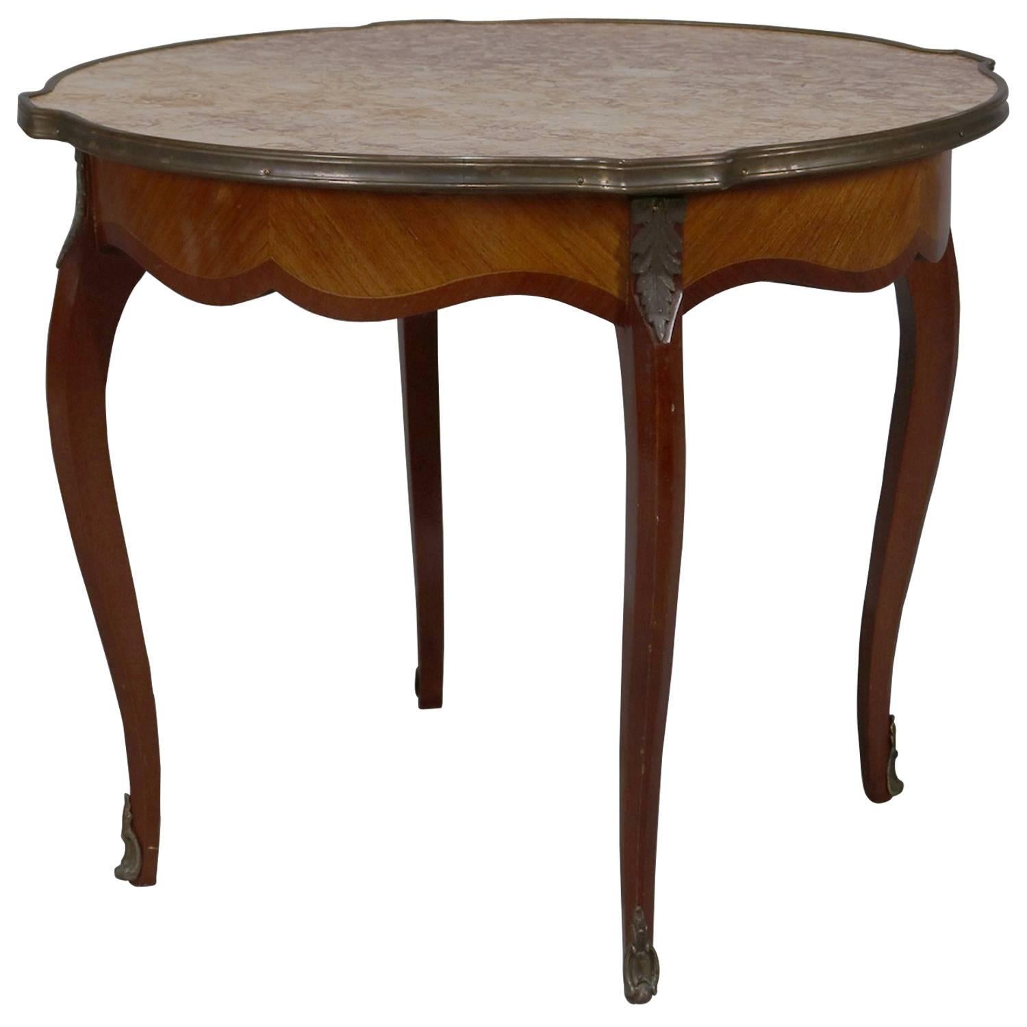 Antique French Louis XVI Mahogany, Kingwood, Marble and Bronze Low Table For Sale