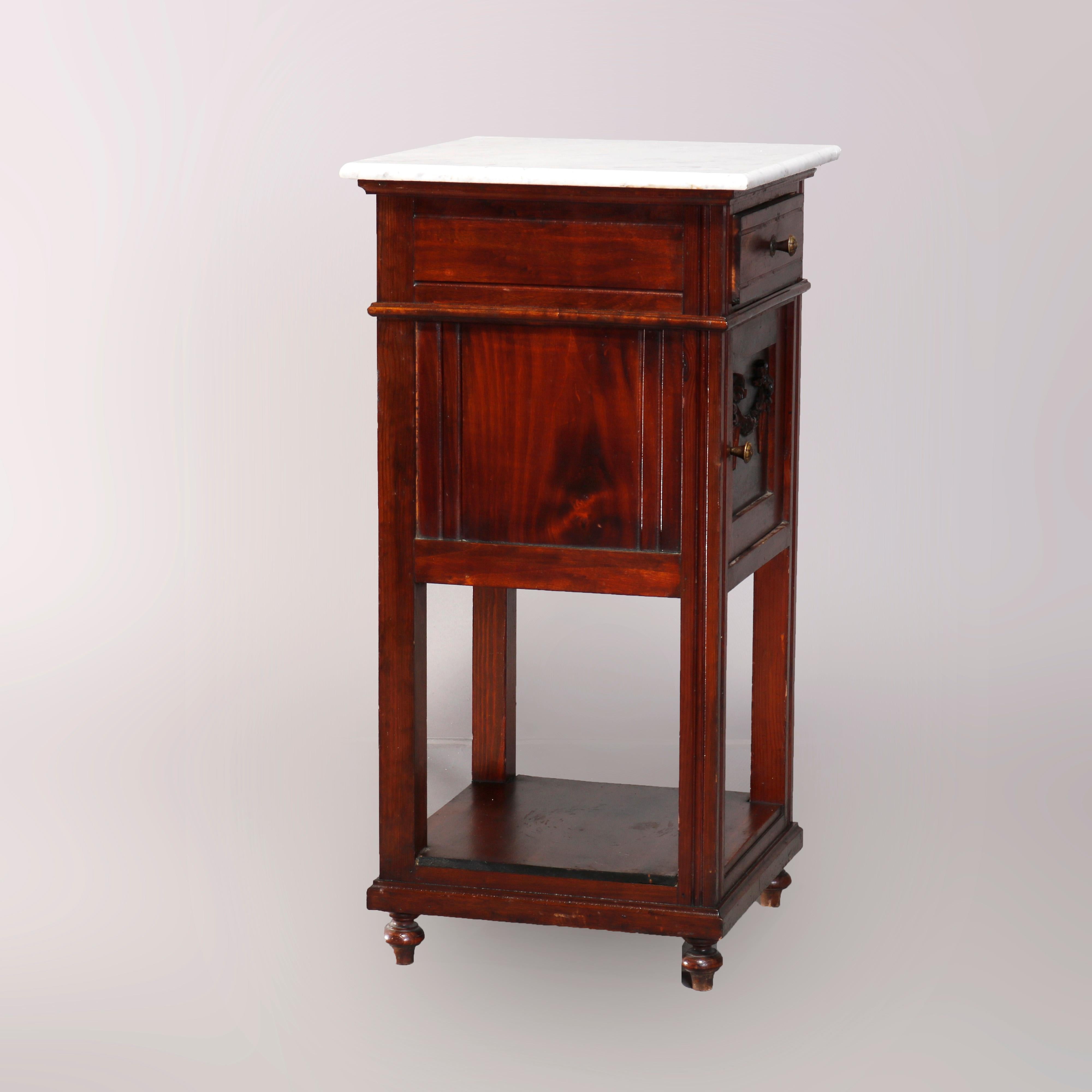 Antique French Louis XVI Mahogany & Marble End Stand, 19th Century In Good Condition In Big Flats, NY