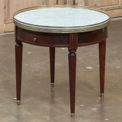 Antique French Louis XVI Style Mahogany Marble Top Bouillotte Table