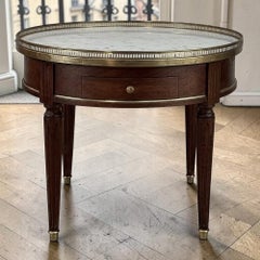 Antique French Louis XVI Mahogany Marble Top Bouillotte Table