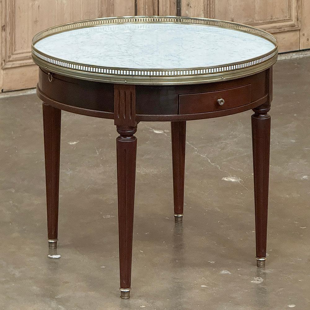 Hand-Crafted Antique French Louis XVI Mahogany Marble Top Bouillotte Table For Sale