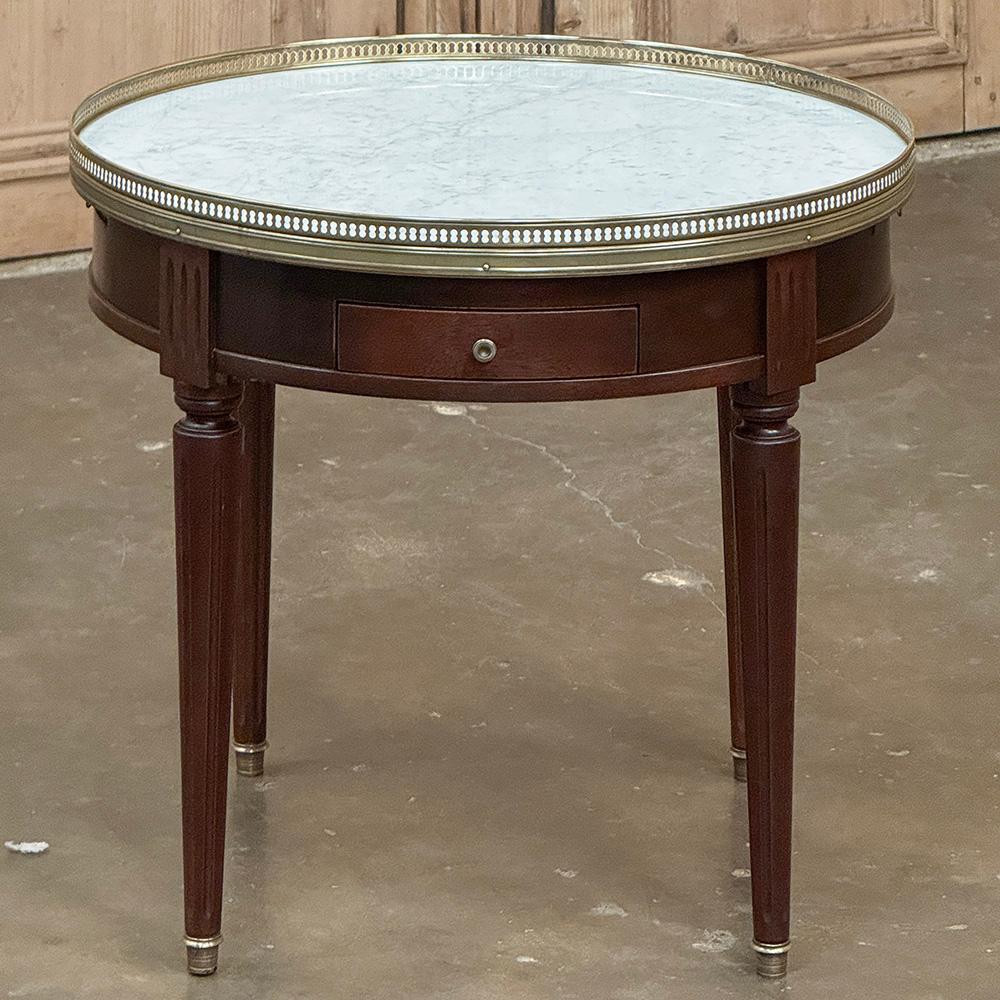 Antique French Louis XVI Mahogany Marble Top Bouillotte Table In Good Condition For Sale In Dallas, TX