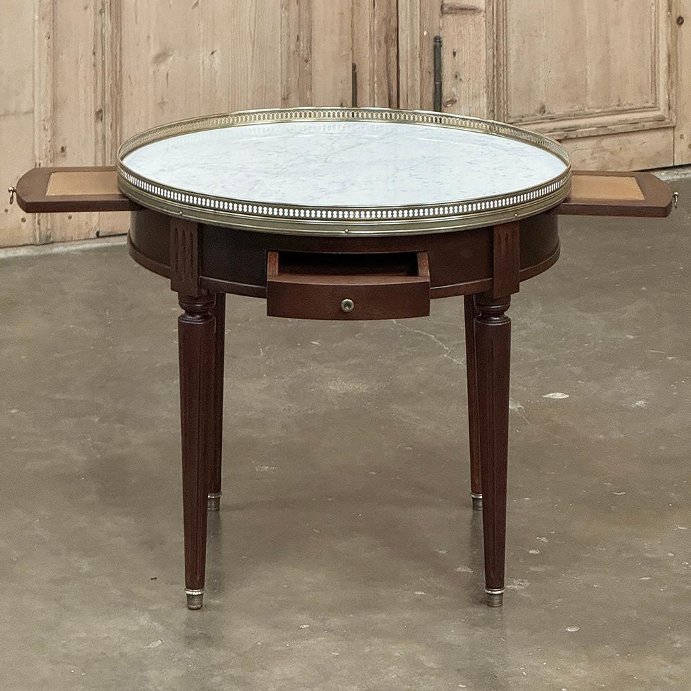 20th Century Antique French Louis XVI Mahogany Marble Top Bouillotte Table For Sale
