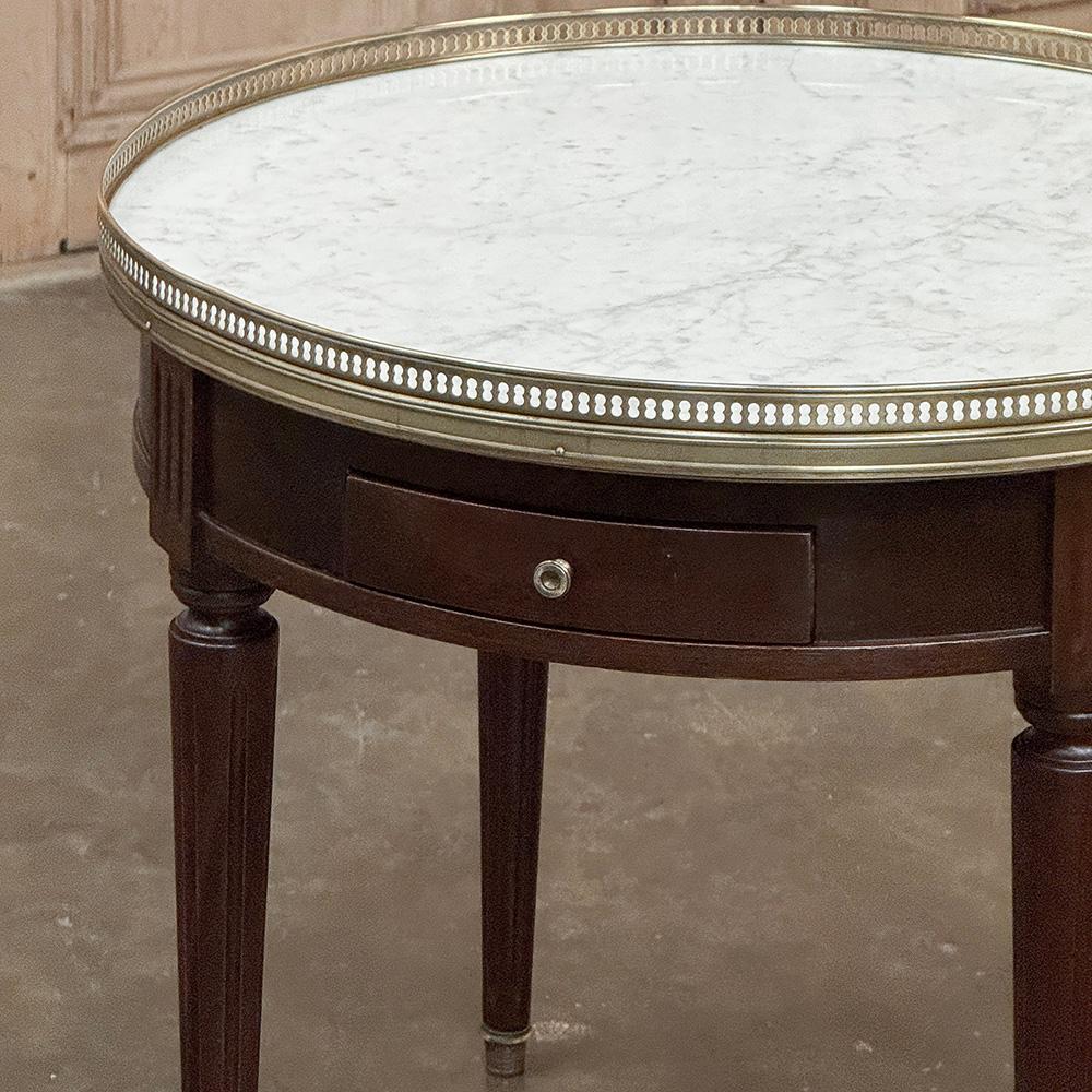 Brass Antique French Louis XVI Mahogany Marble Top Bouillotte Table For Sale