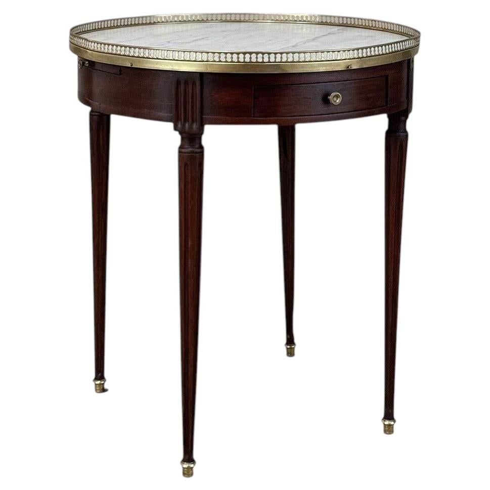 Antique Table Bouillotte Louis XVI en acajou à plateau de marbre