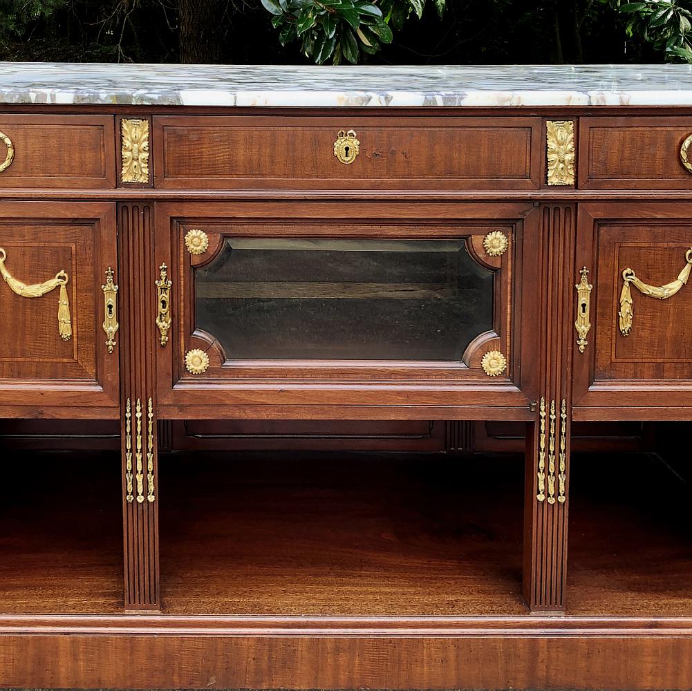 Antique French Louis XVI Mahogany Marble-Top Buffet with Bronze Mounts For Sale 5