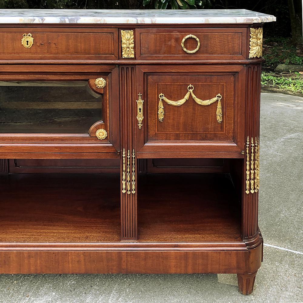 Antique French Louis XVI Mahogany Marble-Top Buffet with Bronze Mounts For Sale 6