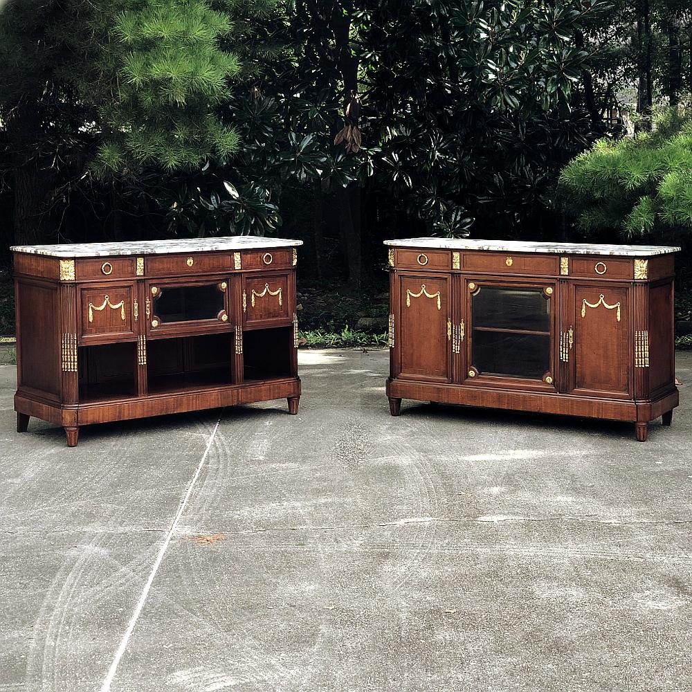 Gilt Antique French Louis XVI Mahogany Marble-Top Buffet with Bronze Mounts For Sale