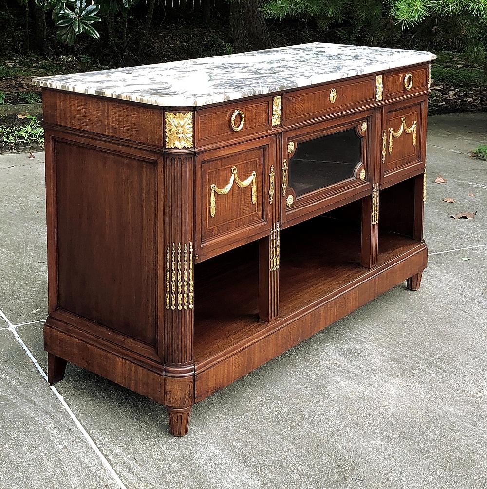 Antique French Louis XVI Mahogany Marble-Top Buffet with Bronze Mounts In Good Condition For Sale In Dallas, TX