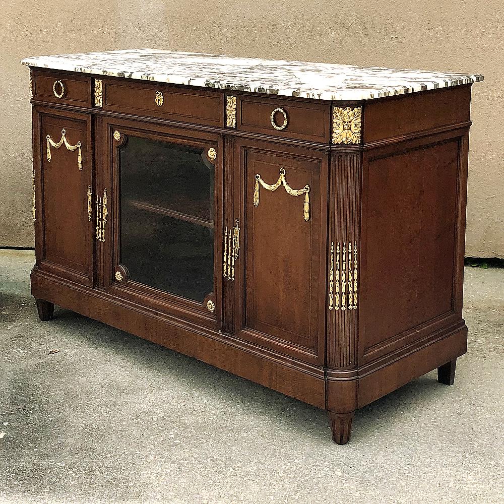 Antique French Louis XVI Mahogany Marble Top Buffet with Bronze Mounts In Good Condition For Sale In Dallas, TX