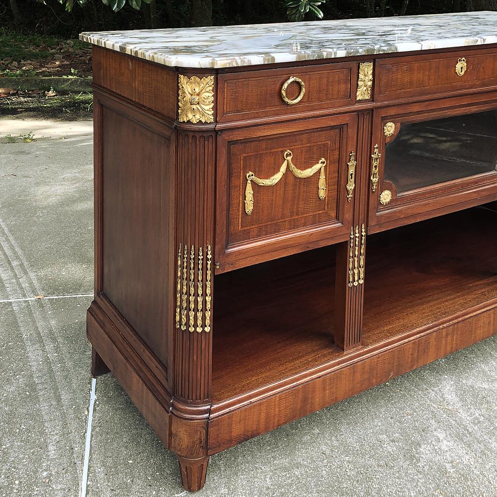 Antique French Louis XVI Mahogany Marble-Top Buffet with Bronze Mounts For Sale 3