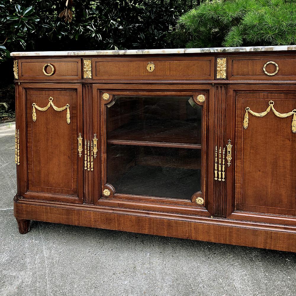 Antique French Louis XVI Mahogany Marble Top Buffet with Bronze Mounts For Sale 3