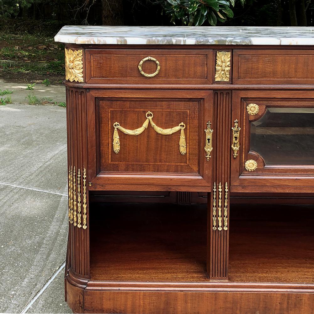 Antique French Louis XVI Mahogany Marble-Top Buffet with Bronze Mounts For Sale 4