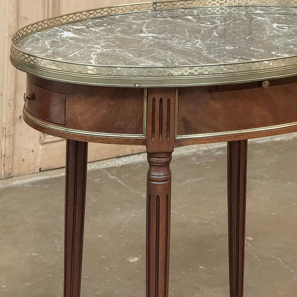 Antique French Louis XVI Mahogany Marble Top Oval Bouillotte Table For Sale 4