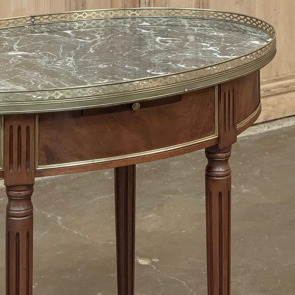 Antique French Louis XVI Mahogany Marble Top Oval Bouillotte Table For Sale 5