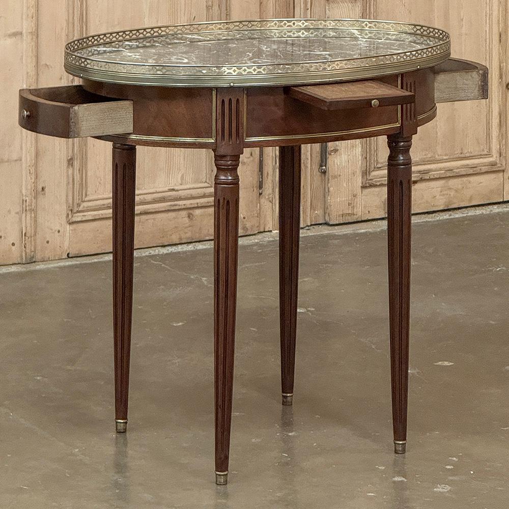 Antique French Louis XVI Mahogany Marble Top Oval Bouillotte Table For Sale 7