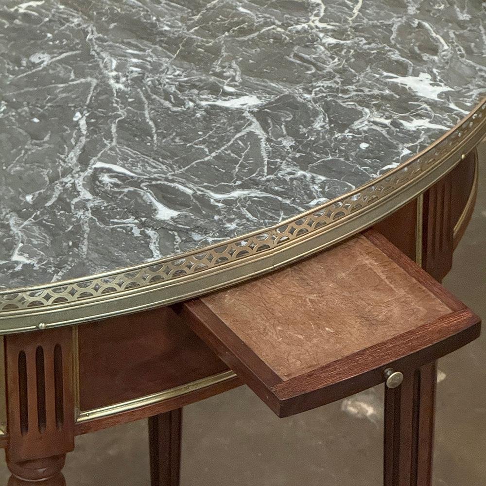 Antique French Louis XVI Mahogany Marble Top Oval Bouillotte Table For Sale 8