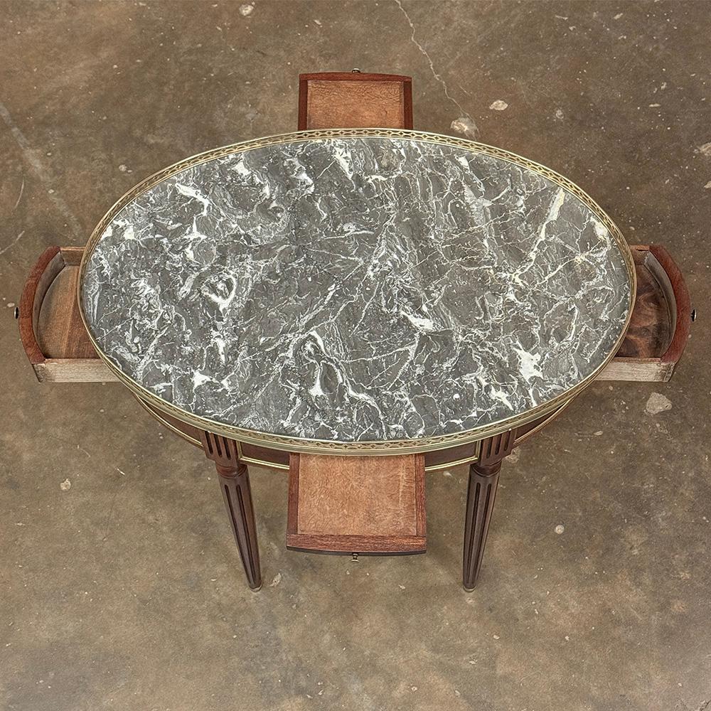 Antique French Louis XVI Mahogany Marble Top Oval Bouillotte Table For Sale 10