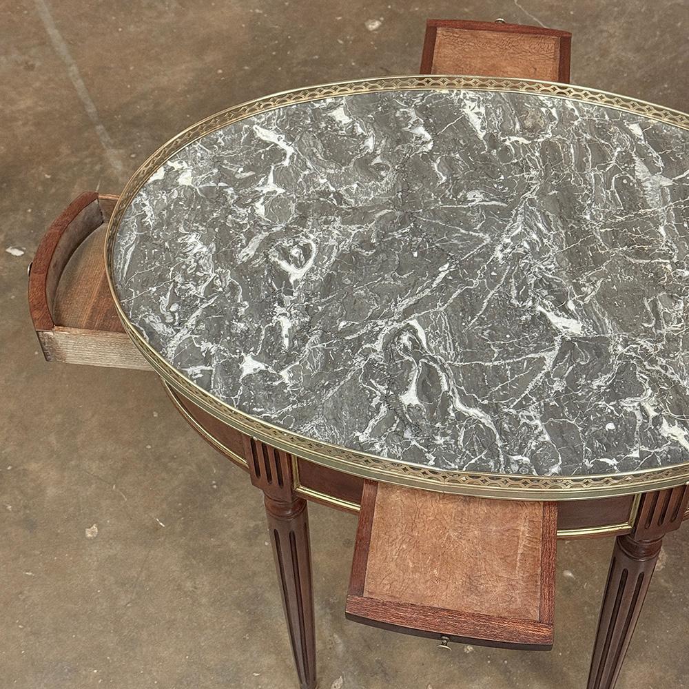 Antique French Louis XVI Mahogany Marble Top Oval Bouillotte Table For Sale 11