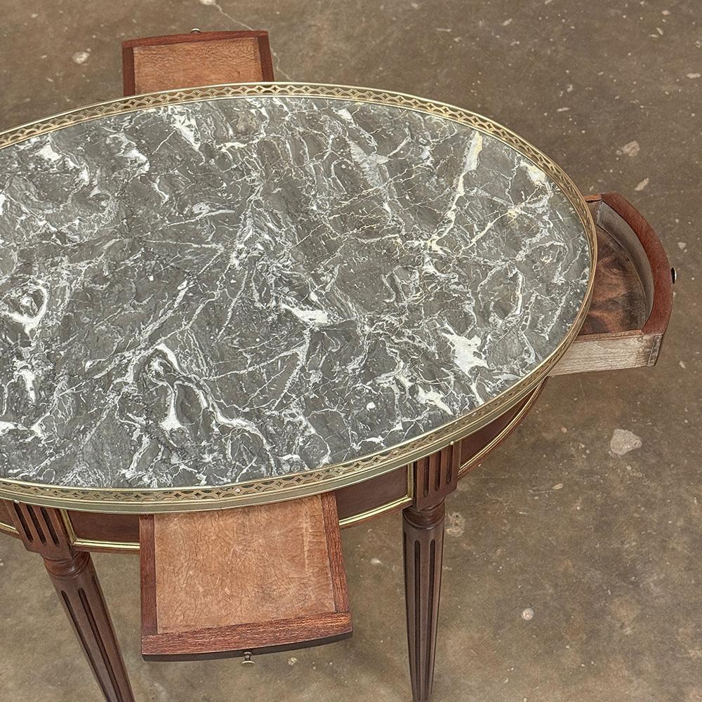 Antique French Louis XVI Mahogany Marble Top Oval Bouillotte Table For Sale 12