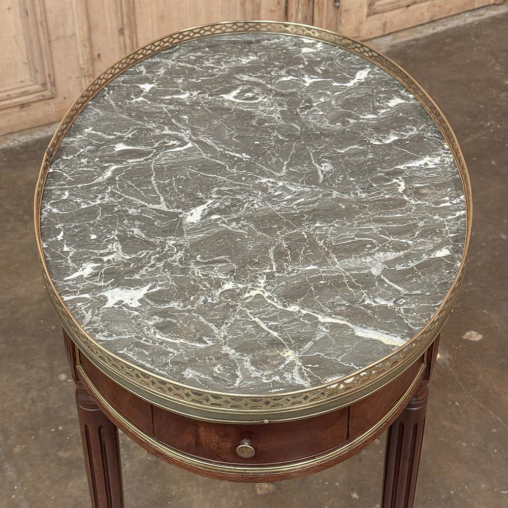 Antique French Louis XVI Mahogany Marble Top Oval Bouillotte Table For Sale 13