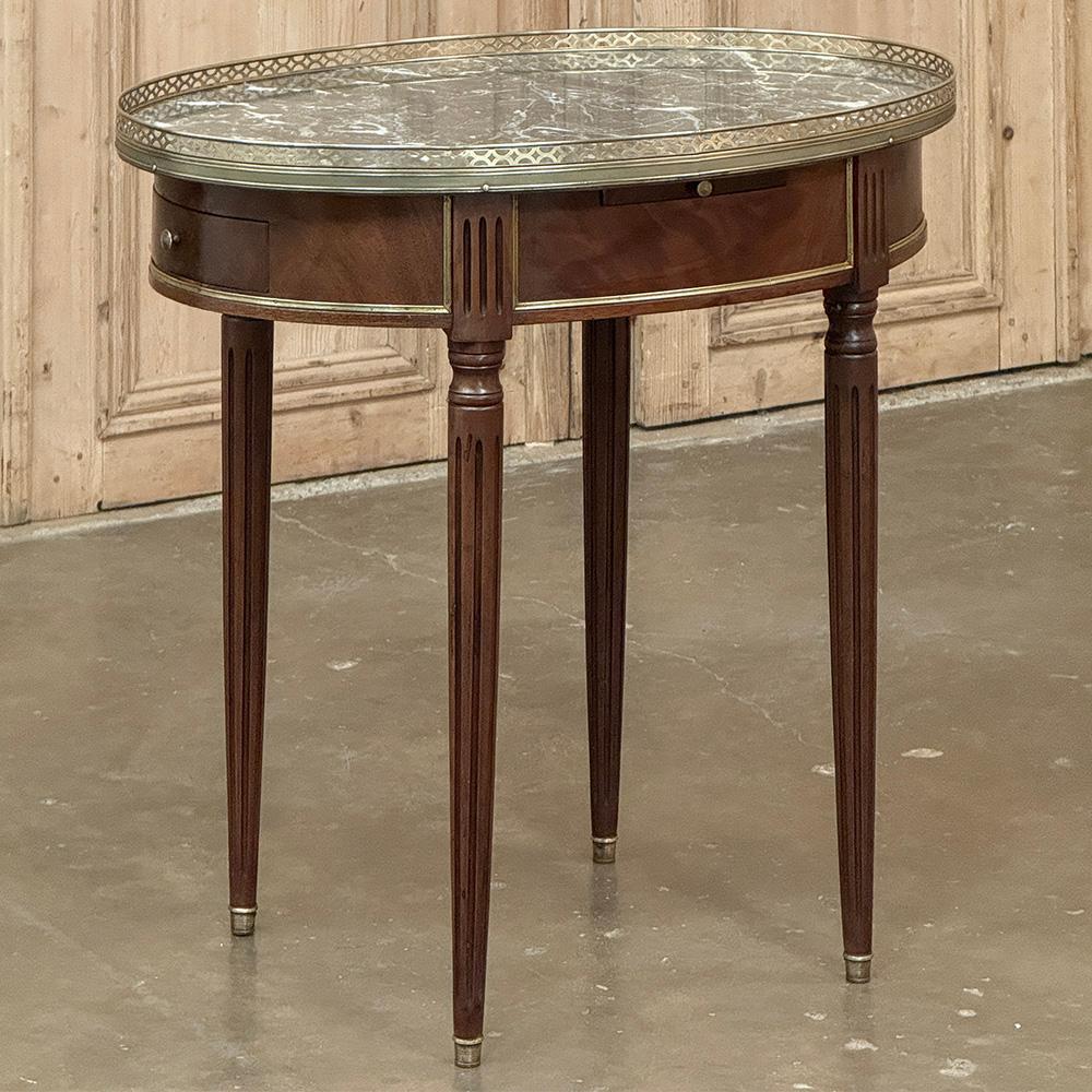 Hand-Crafted Antique French Louis XVI Mahogany Marble Top Oval Bouillotte Table For Sale