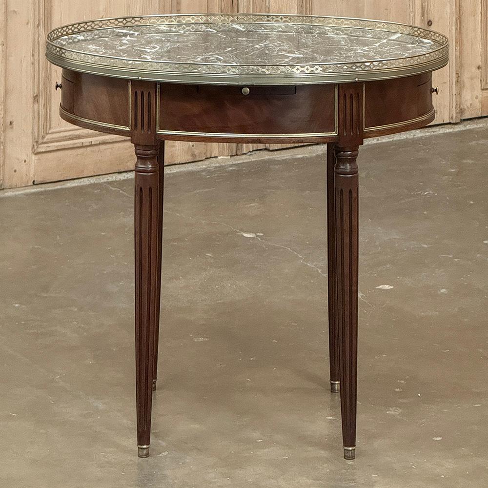 Antique French Louis XVI Mahogany Marble Top Oval Bouillotte Table In Good Condition For Sale In Dallas, TX