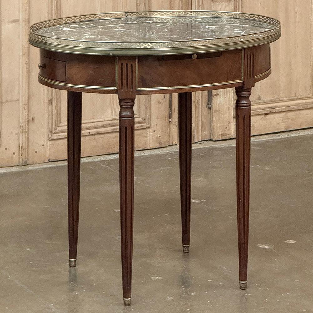 Antique French Louis XVI Mahogany Marble Top Oval Bouillotte Table For Sale 1