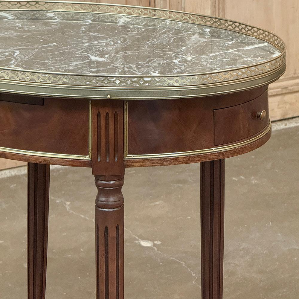Antique French Louis XVI Mahogany Marble Top Oval Bouillotte Table For Sale 3