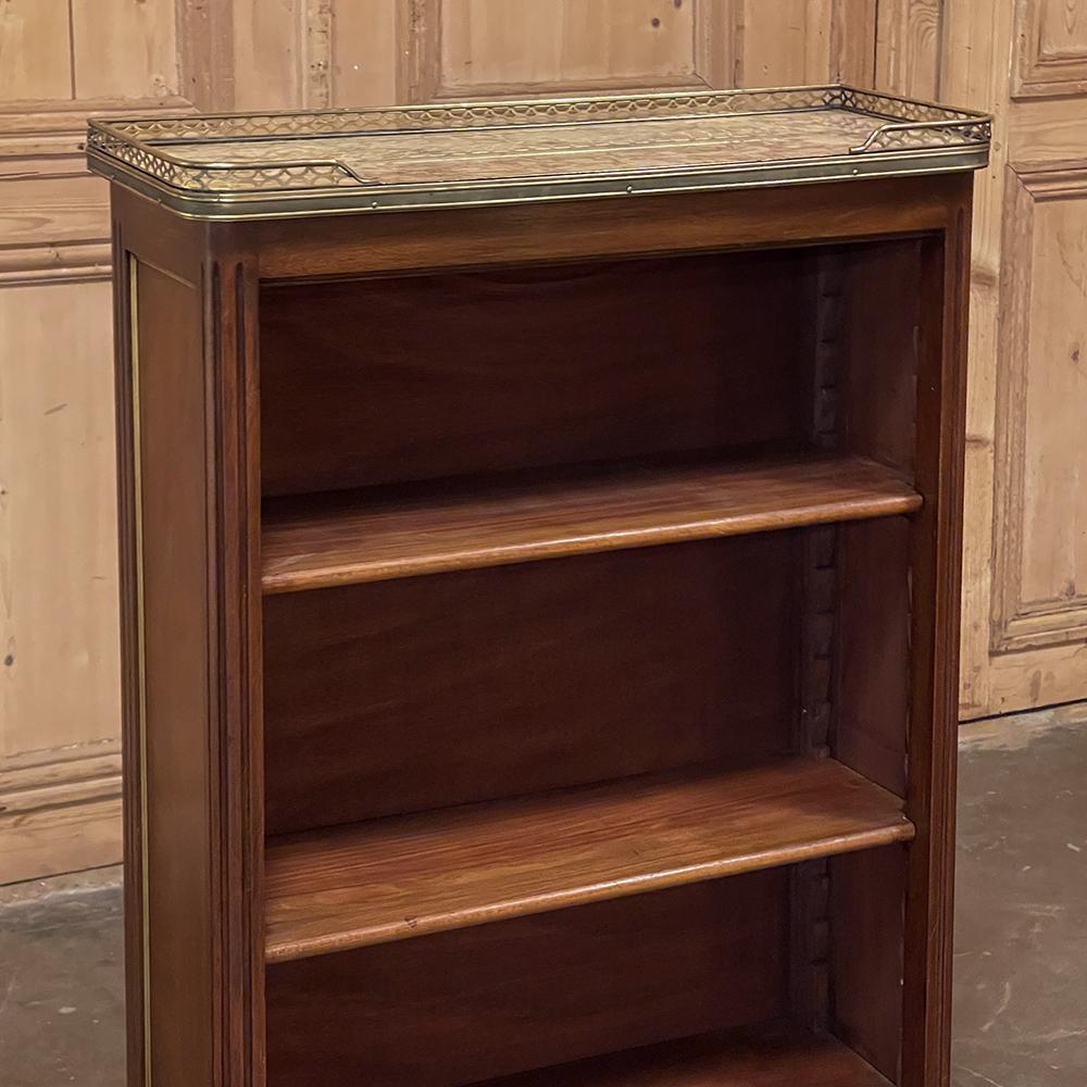 Antique French Louis XVI Mahogany Marble Top Petite Open Bookshelf 1