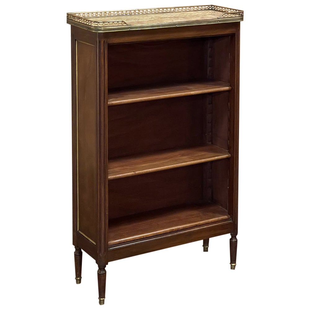 Antique French Louis XVI Mahogany Marble Top Petite Open Bookshelf