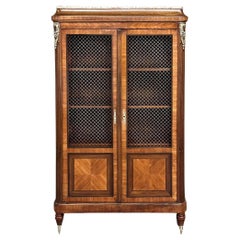 Antique French Louis XVI Mahogany Marble Top Vitrine