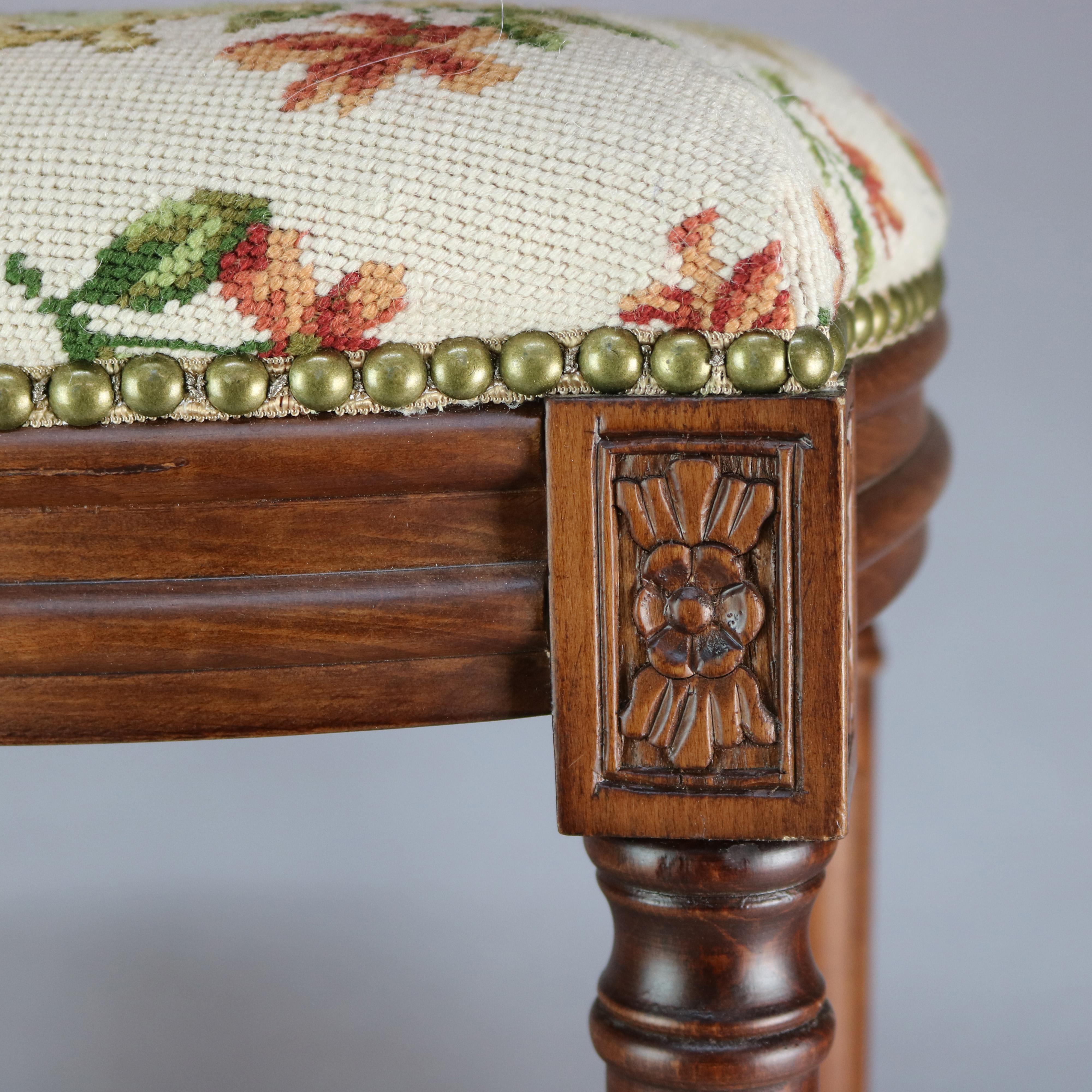 Antique French Louis XVI Mahogany Needlepoint Bench, 20th Century In Good Condition For Sale In Big Flats, NY